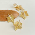 Gold Maple Leaf Earrings Crystal Vein Post and Clip Styles view 4
