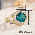 Gold Teal Center Halo Side Stone Filigree Finger Ring view 4