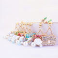 Rhinestone Handbag Keychain With White Rose And Pearl-Like Bead Charms view 1