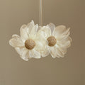 White Fabric Flower Stud Earrings with Woven Centers view 4
