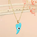 Gold Tone Horn-Shaped Evil Eye Pendant Necklaces in Four Colors view 4