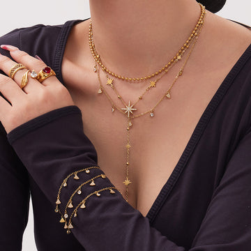 Star and Crystal Y Necklace Bracelet Collection in Gold or Silver