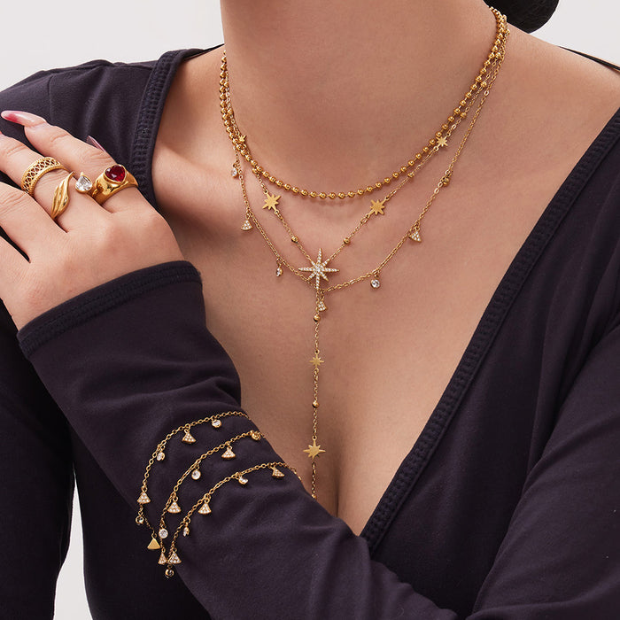 Star and Crystal Y Necklace Bracelet Collection in Gold or Silver