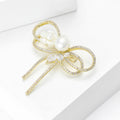 Crystal Ribbon Bow Brooch with Pearl and Floral Detail view 2
