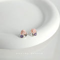 Pink Rose Stud Earrings Purple Crystal Clear Leaf Pearls view 4