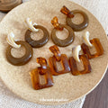 Brown and Ivory Resin Geometric Drop Stud Earrings view 3