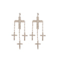 Silver Crystal Cross Tassel Drop Earrings Decorative Jewelry view 5