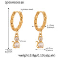 Gold Stainless Zircon Cat Owl Dangle Huggie Hoop Earrings Assortment view 6