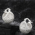 Woven Ball Clip Hoop Earrings Gold Or Silver Two Colors view 1