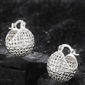 Woven Ball Clip Hoop Earrings Gold Or Silver Two Colors
