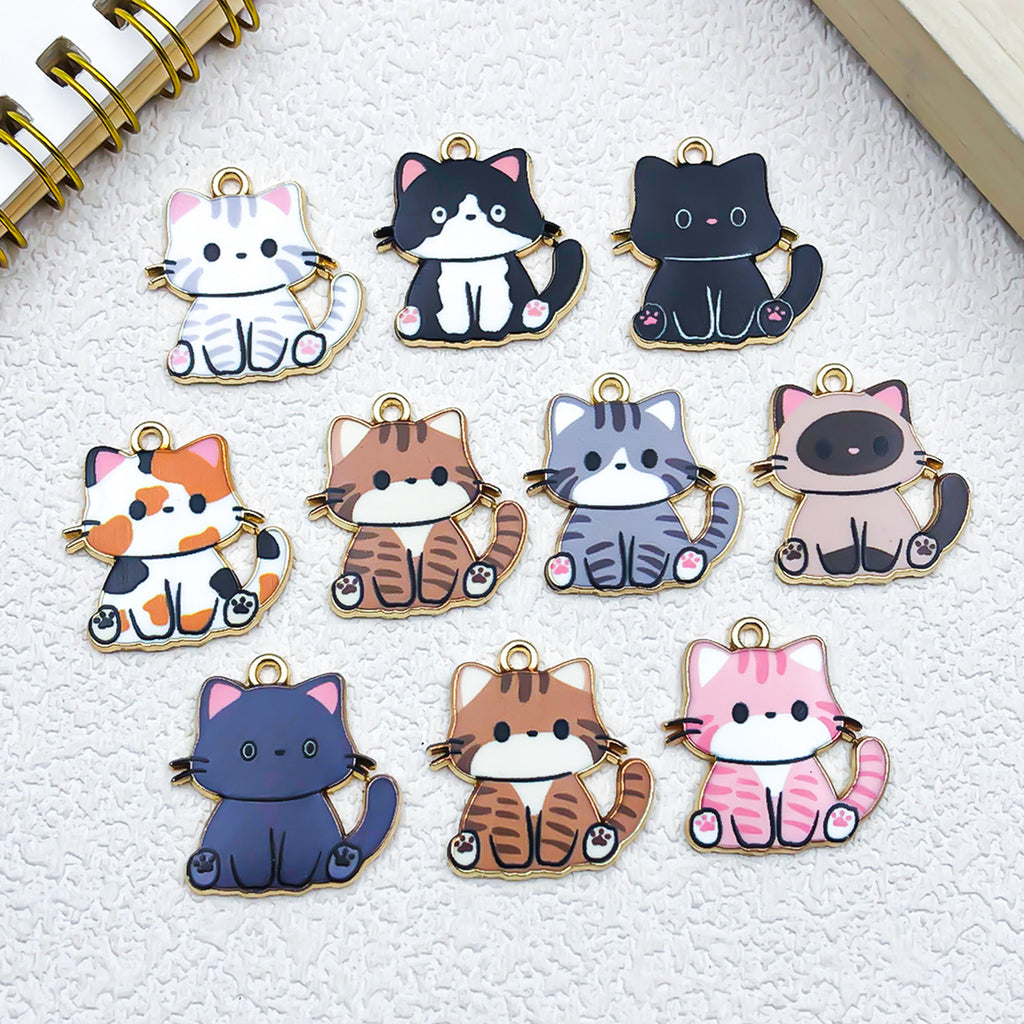 Printed Enamel Zinc Alloy Cat Charm Pendant for DIY Bracelet Necklace Jewelry Making