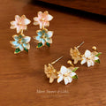 Pastel Enamel Flower And Leaf Stud Earrings - One Style view 1