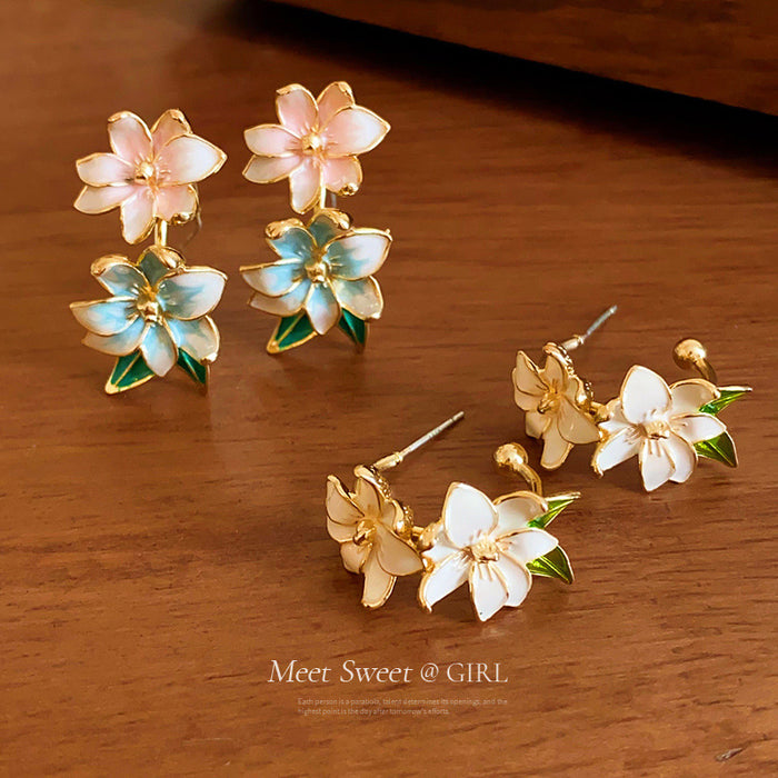 Pastel Enamel Flower And Leaf Stud Earrings - One Style