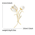 Calla Lily Spray Brooch In Metal With White Shell-Like Petals And A Round Faux Pearl view 4