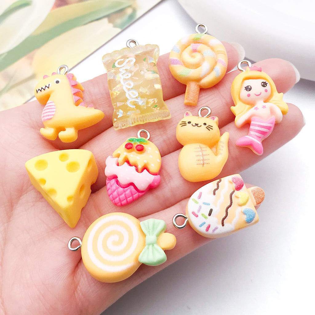 Resin Lollipop Heart Five Point Star Bear Charm Pendants for DIY Bracelet Necklace