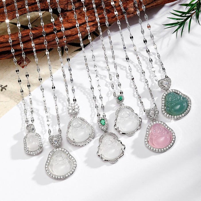 Laughing Buddha Pendant Necklaces Silver Tone 7 Styles