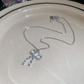 Silver Rhinestone Scallop Necklace Earring Set Bow Pendant view 7
