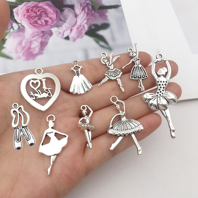Antique Silver Zinc Alloy Ballet Girl Tutu Charm Pendant for DIY Keychain Necklace Bracelet