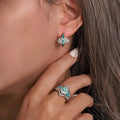 Silver Tone Marquise Turquoise Enamel Geometric Hoops view 3