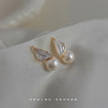 Gold Tone Translucent Leaf And White Pearl Stud Earrings view 4