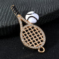 Rhinestone Tennis Racket Charm Pendant Gold Tone With Enamel Ball view 3