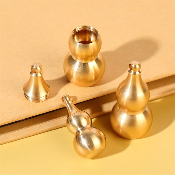 Solid Brass Gourd Keychain with Top-Opening Hollow Pendant