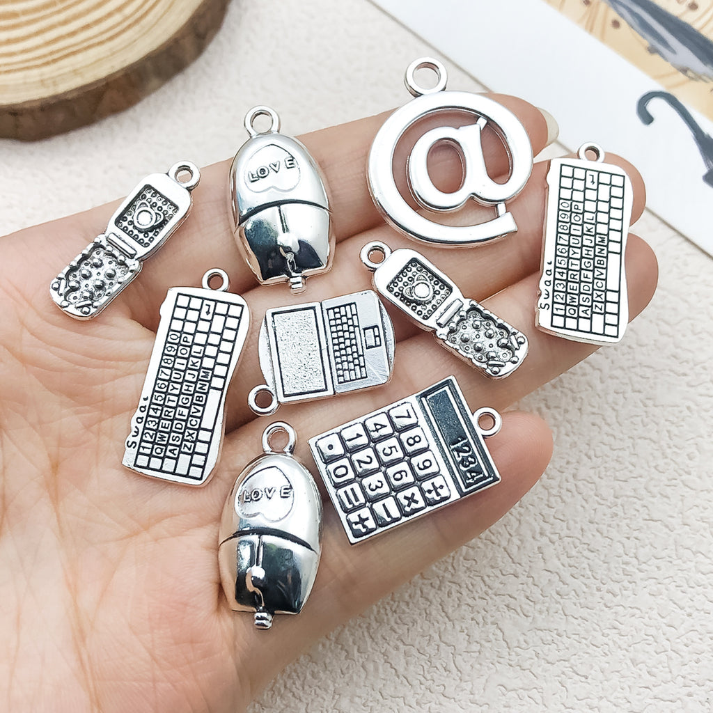 Antique Silver Zinc Alloy Calculator Computer Keyboard Charm Pendants for DIY Jewelry