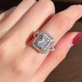 Silver Tone Rectangular Double Halo Crystal Ring Fashion Jewelry view 4