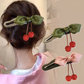 Satin Bow Cherry Charm Hair Claw Clip Three Colors view 1