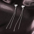 Silver Tone Heart Stud Double Chain Drop Earring Pair view 3