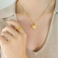 Gold Hollow Heart Pendant Necklace Fine Cable Chain view 4
