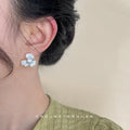 Silver Tone Crystal Flower Stud Earrings Blue Gradient view 2