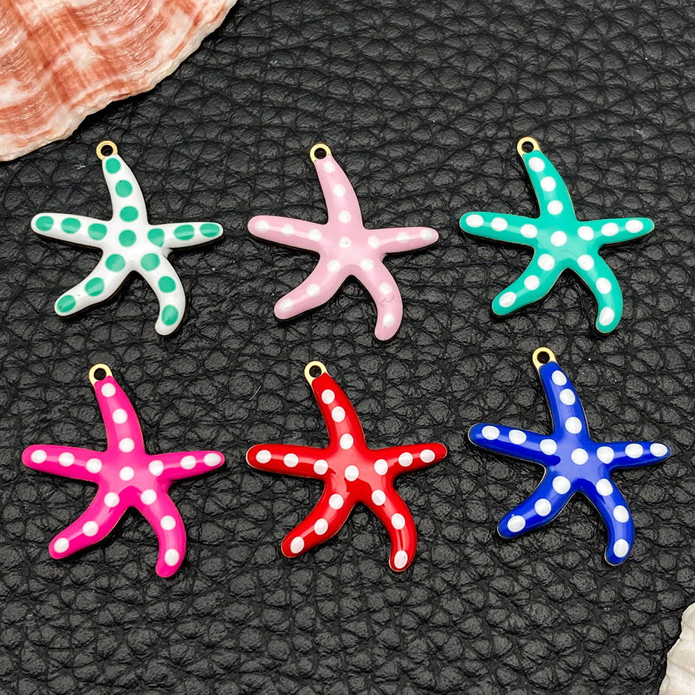 Gold Stainless Steel Polka Dot Starfish Charm Pendant for DIY Necklace Earring Jewelry
