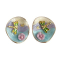 Enamel Dragonfly Stud Earrings Pink Flower Blue Scene view 5