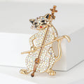 Cello Playing Cat Crystal Metal Brooch in Silver and Gold view 4