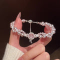 Pink Double Strand Faux Pearl And Crystal Bracelet view 1