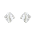 Silver Irregular Wrinkled Square White Enamel Stud Earrings view 5