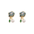 Purple and Blue Rose Pearl Look Dangle Stud Earrings view 5