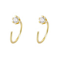 Gold Tiny Crystal Hook Earrings Polished Metal Jewelry view 5