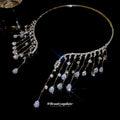 Silver Crystal Fringe Collar Necklace With Teardrop Dangles view 4