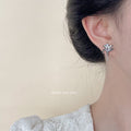 Silver Flower Stud Earrings Clear Marquise Zircon Center view 2