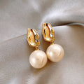 Gold Sculpted Metal And White Pearl Drop Earrings Statement Jewelry view 6