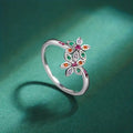 Silver Tone Multicolor Flower Ring Openwork Leaf Petals view 1