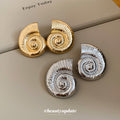 Textured Metal Spiral Seashell Statement Stud Earrings view 3