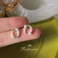 Gold Tone Oval Pearl Pavé Clear Geometric Stud Earrings view 4