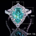 Blue Green Pear Halo CZ Ring Silver Tone Pave Band view 4