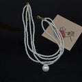 White Triple Strand Pearl Necklace Large Drop Single Style view 2