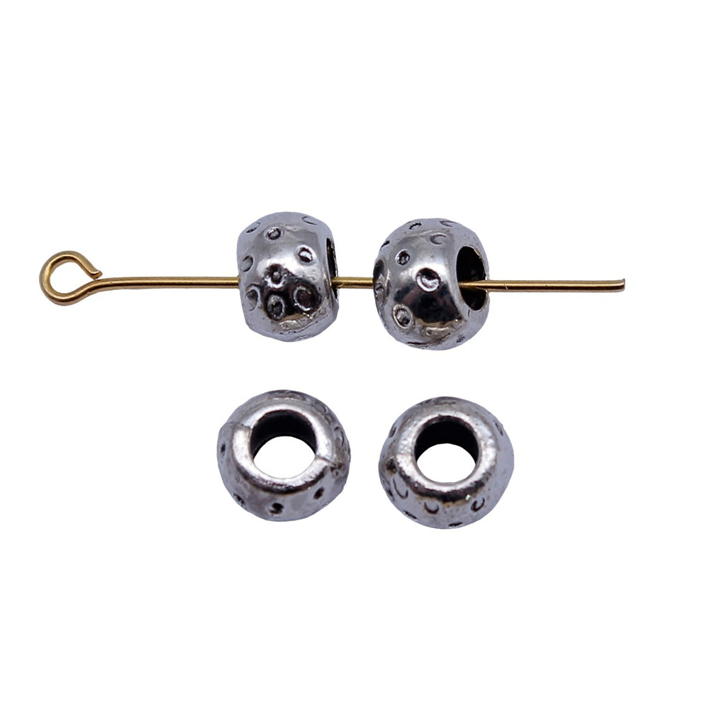 7.6x7.6x5.4mm 0.96g Antique Silver Zinc Alloy Spotted Round Large Hole Spacer Beads for Bracelet Making
