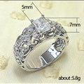 White Gold Tone Filigree Clear Rectangle CZ Ring Sizes 6-10 view 5