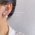 Gold Iridescent Double Pearl Front Back Stud Earrings view 2